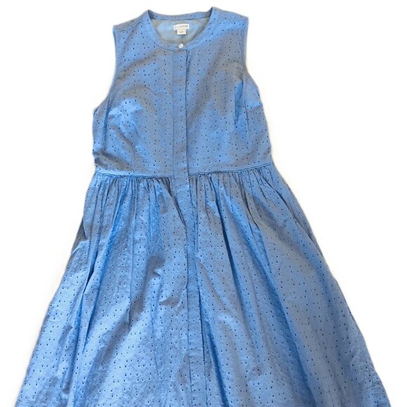 J. By J.Crew Floral Eyelet Shirt Dress Button Front Size 10 Blue 100% Cotton - Picture 2 of 16